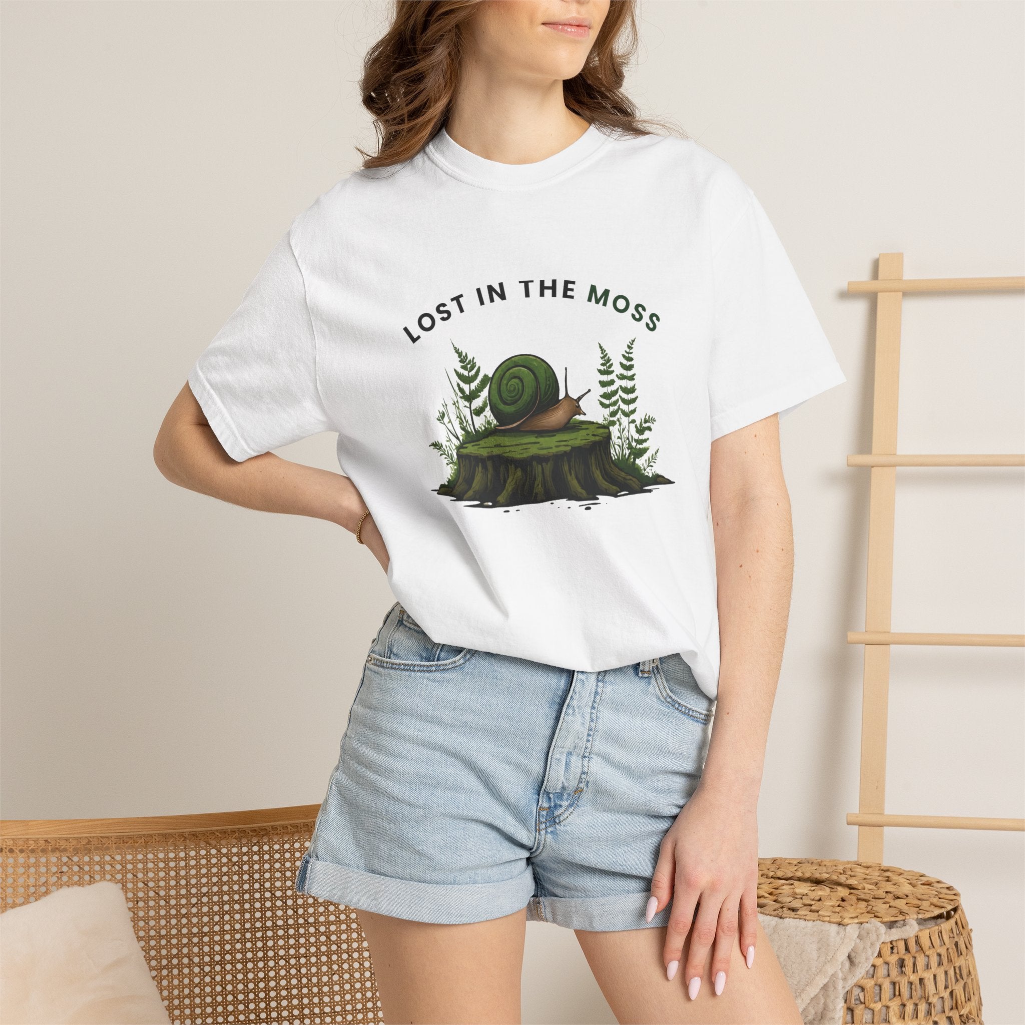 Lost in the Moss T-Shirt — Forest Snail Stump Nature Tee