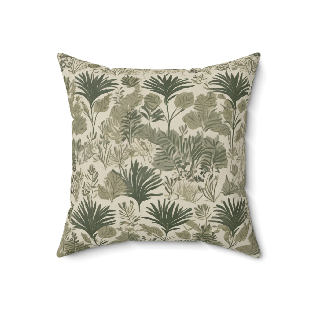 Botanical Split-Print Square Pillow — Green Tropical Leaf Accent Cushion
