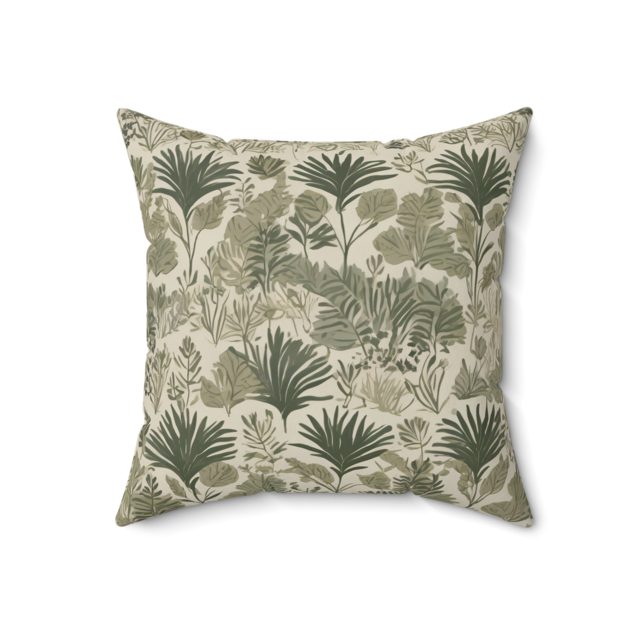 Botanical Split-Print Square Pillow — Green Tropical Leaf Accent Cushion
