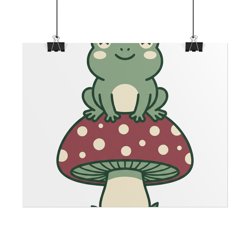 Frog on a Mushroom Poster, original woodland wall art printed to order