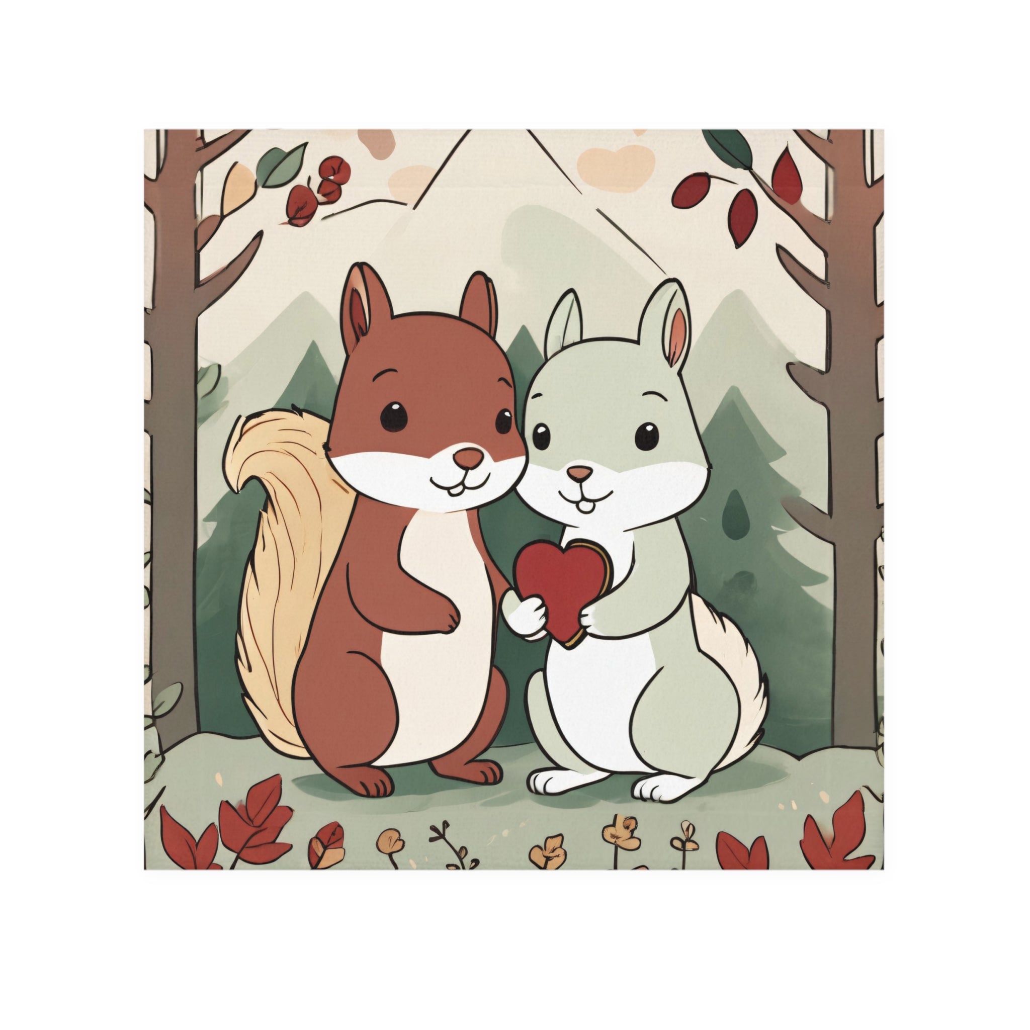 Cute Squirrel Couple Face Towel — Woodland Heart Nursery Hand Towel