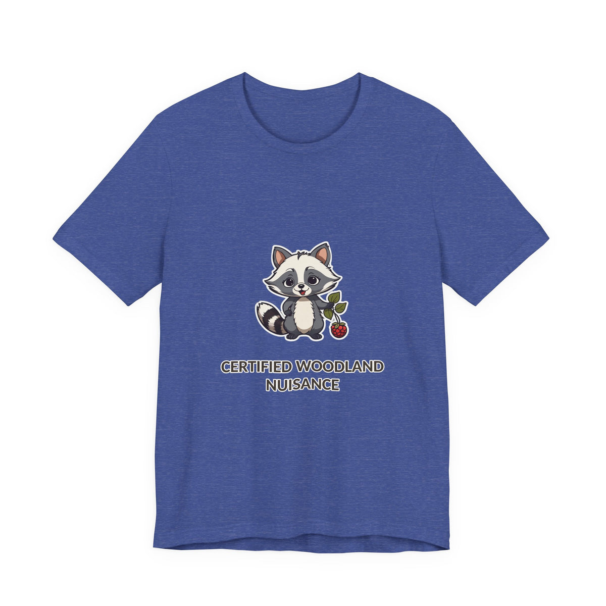Certified Woodland Nuisance Tee in Heather True Royal, original woodland design by Bramblewick
