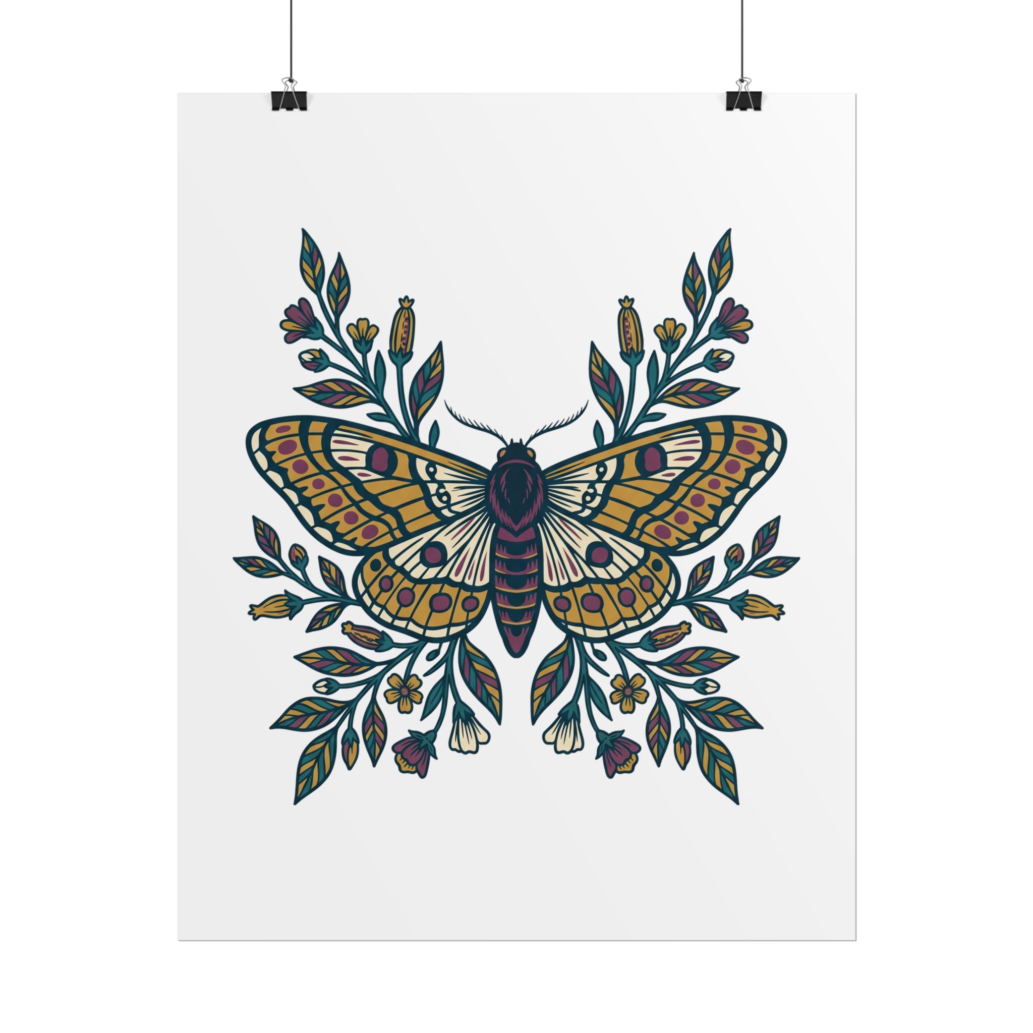 Botanical Moth and Flora Poster