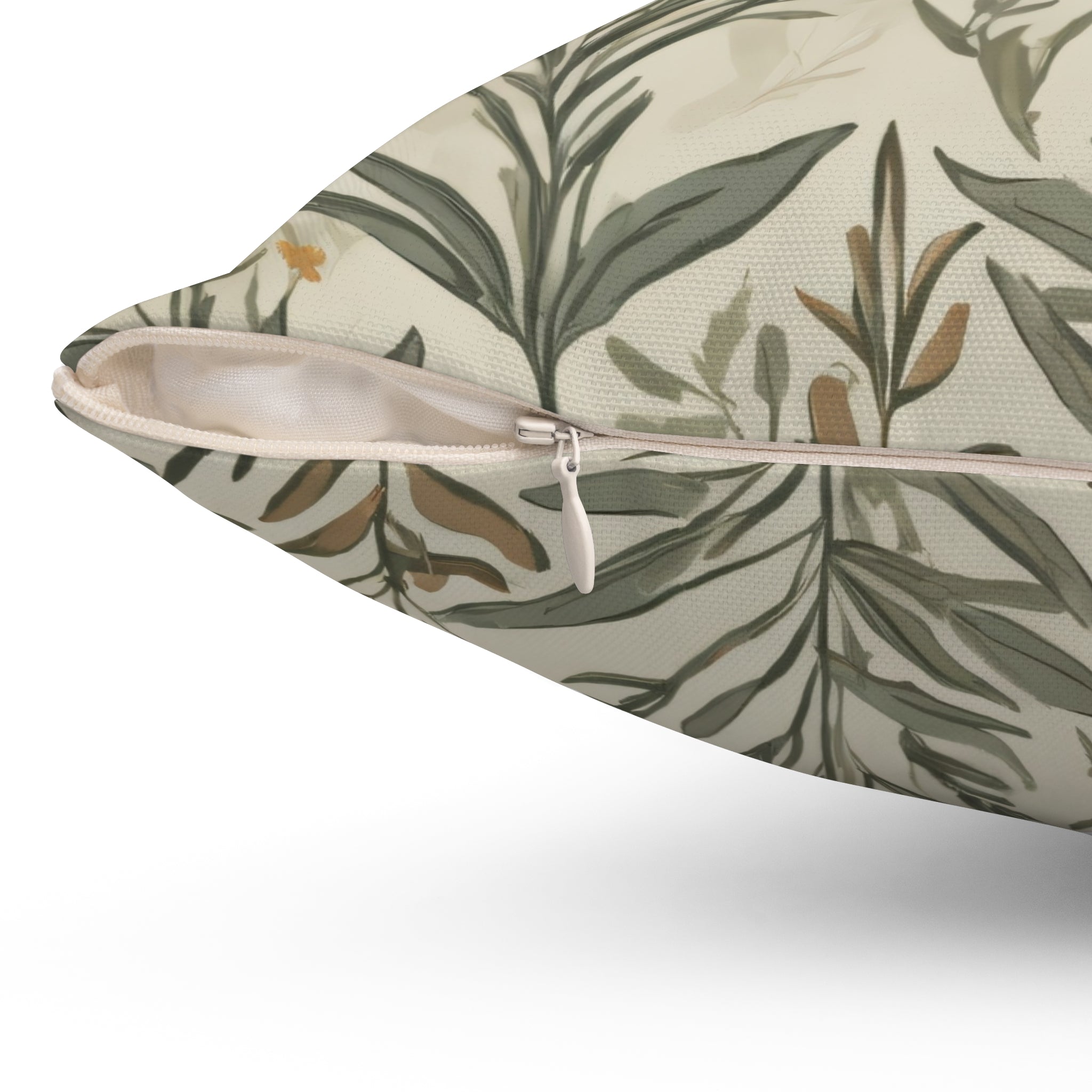 Botanical Split-Design Square Pillow — Sage Green Floral Accent Cushion