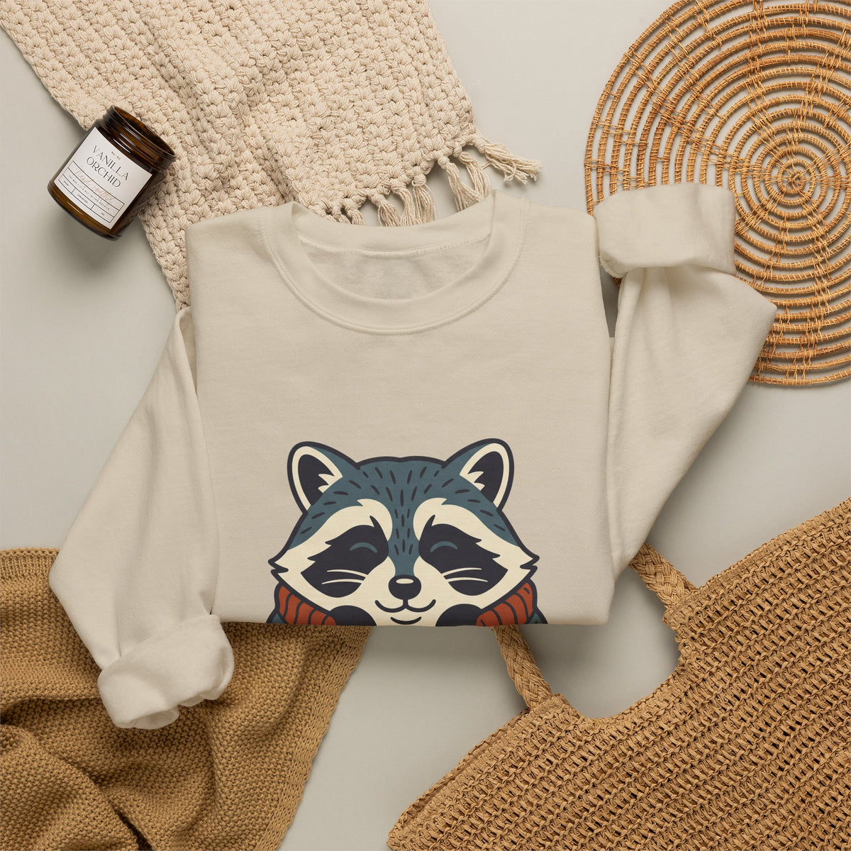 Cozy Raccoon Crewneck, Cute Trash Panda Sweatshirt