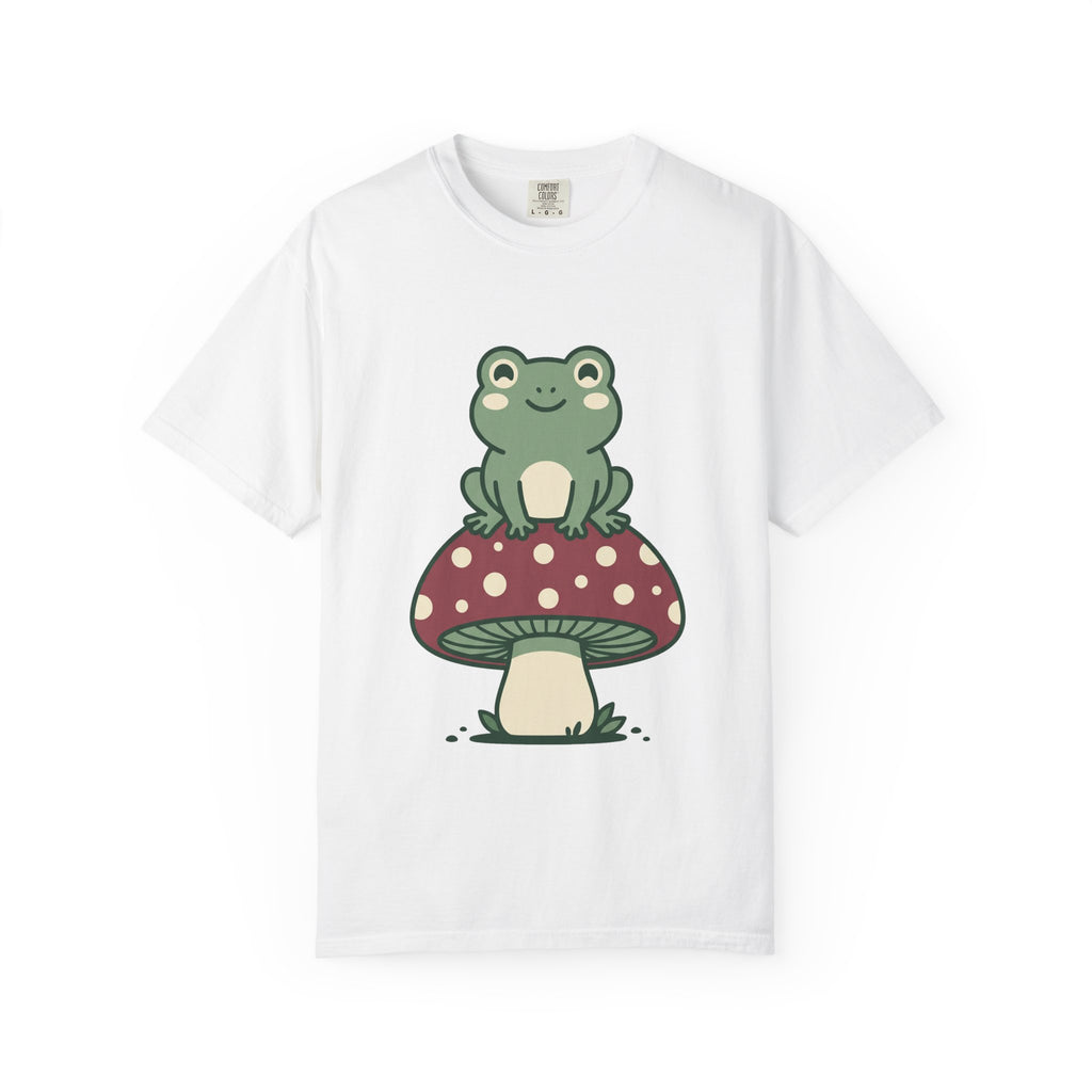 Frog on a Mushroom Tee, Cottagecore Goblincore Toadstool Shirt