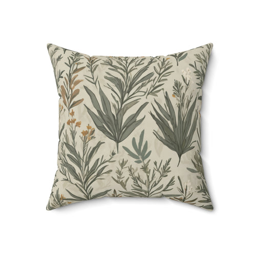 Botanical Split-Design Square Pillow — Sage Green Floral Accent Cushion