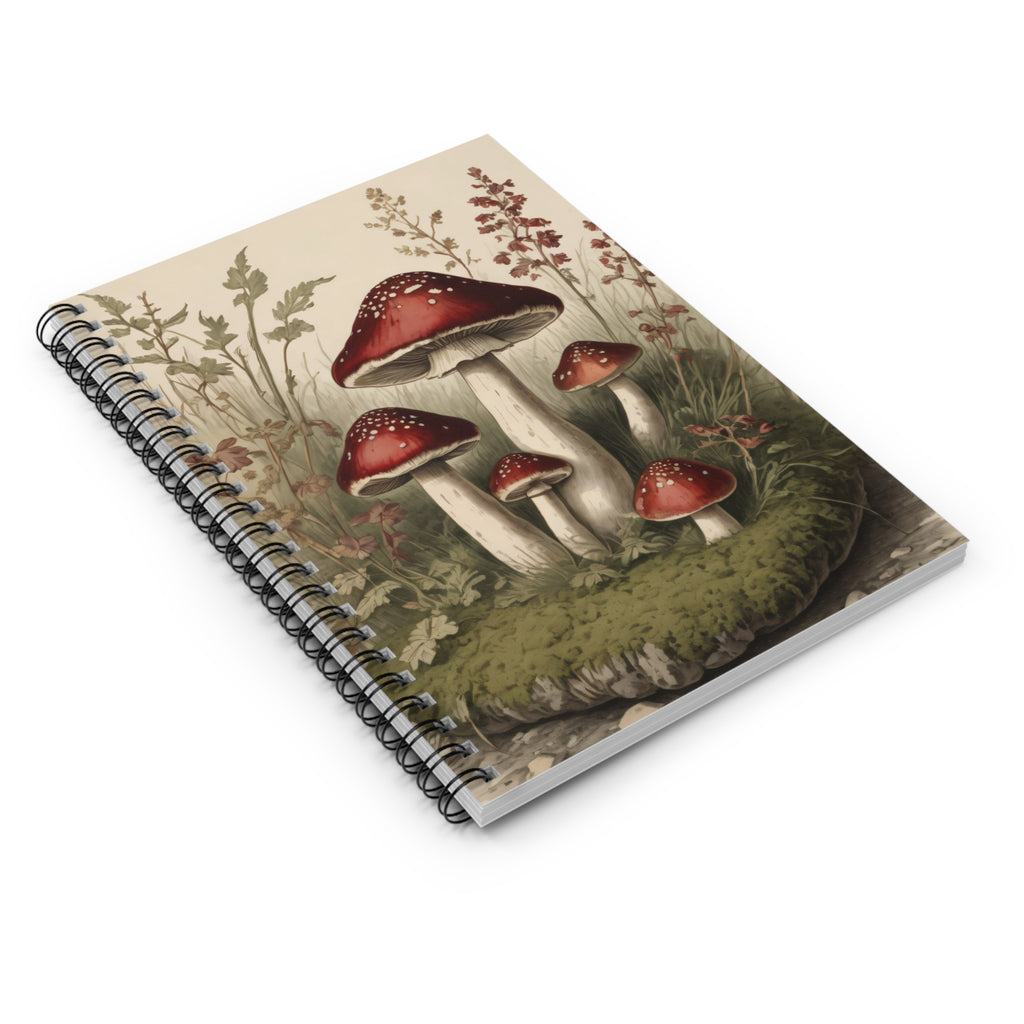 Mushroom Botanical Spiral Notebook - Vintage Red Toadstool Ruled Journal