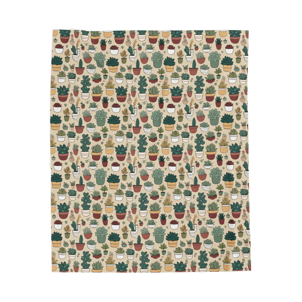 Succulent Pattern Velveteen Plush Blanket — Cozy Plant Lover Throw