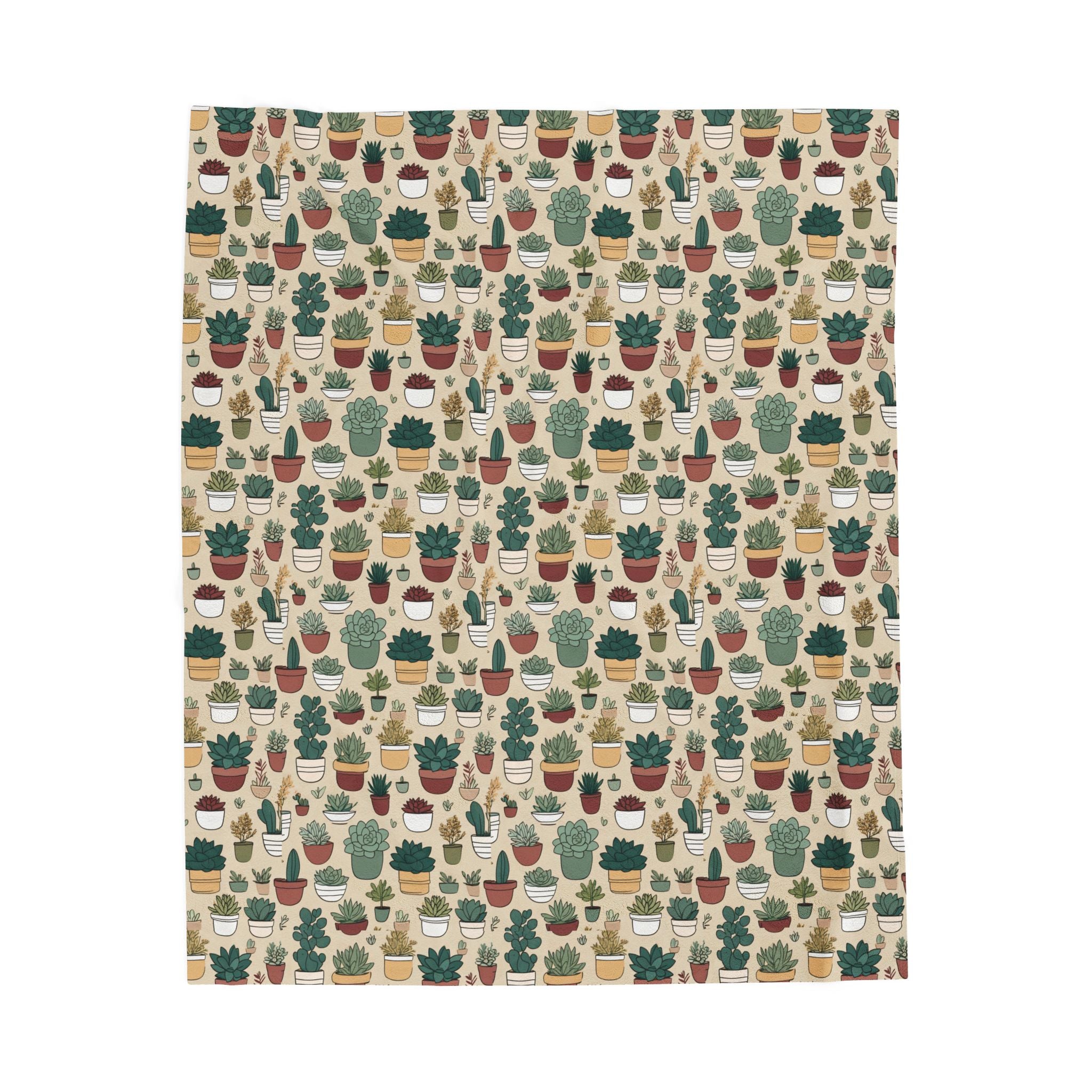 Succulent Pattern Velveteen Plush Blanket — Cozy Plant Lover Throw