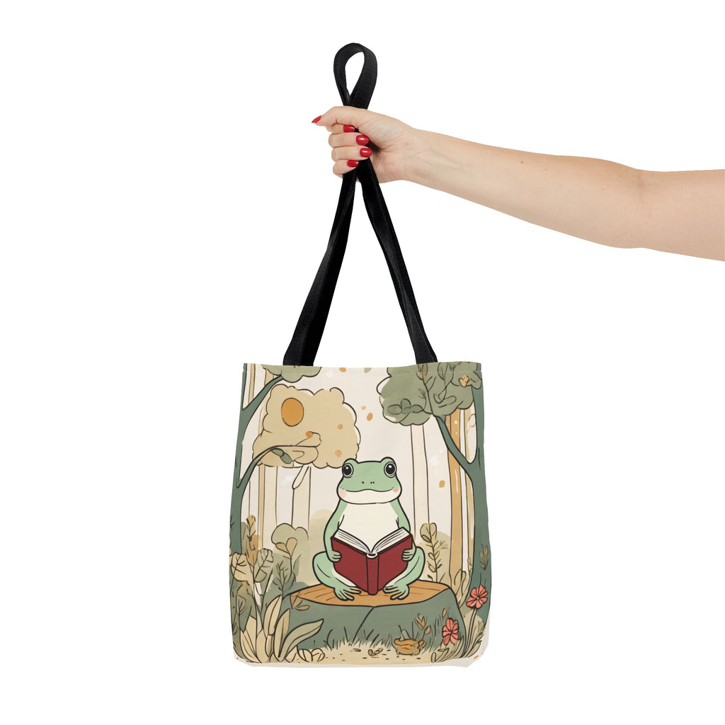 Cute Frog Reading Tote Bag – Whimsical Nature Booklover AOP Tote