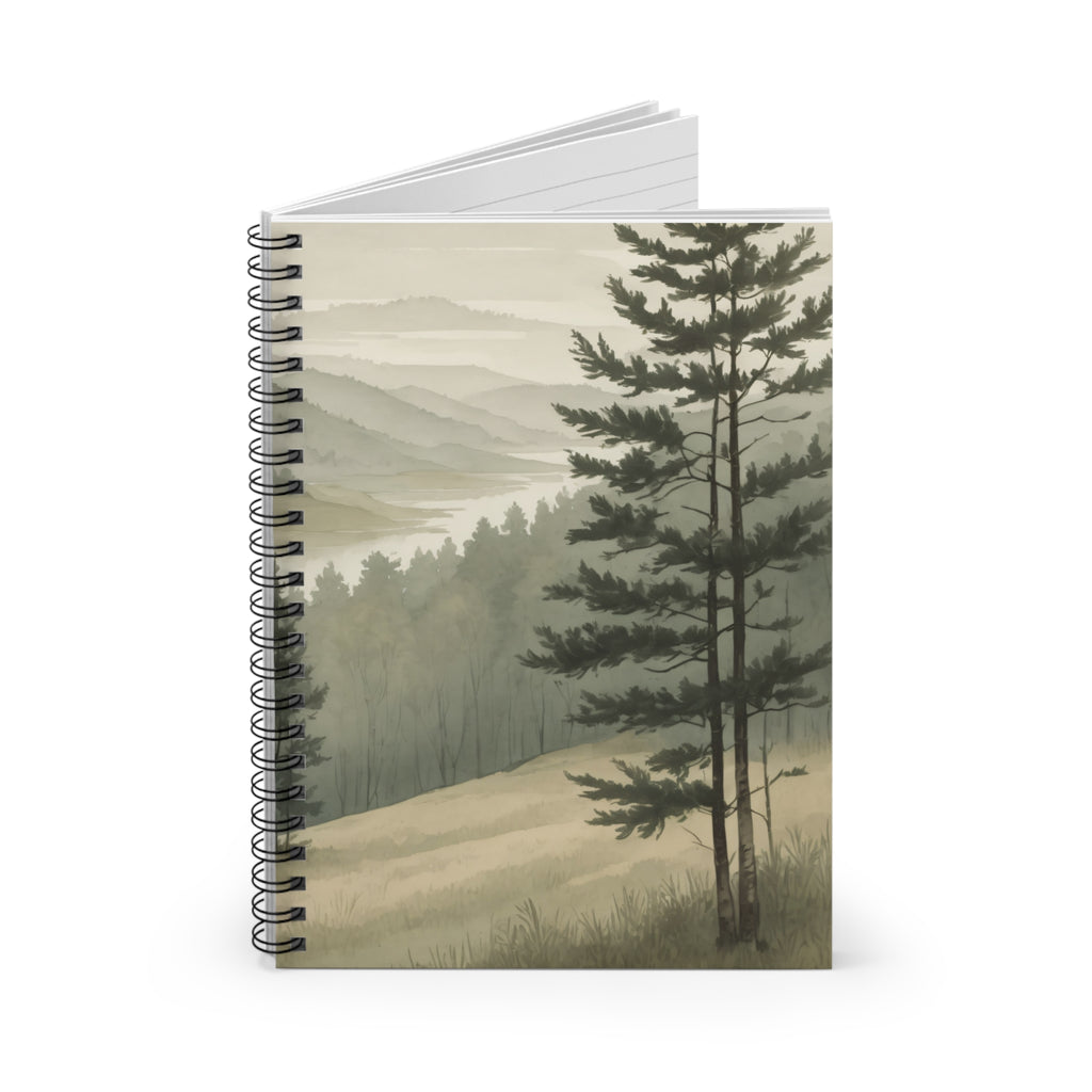 Mountain Mist Spiral Notebook - Ruled Journal with Serene Pine Landscape