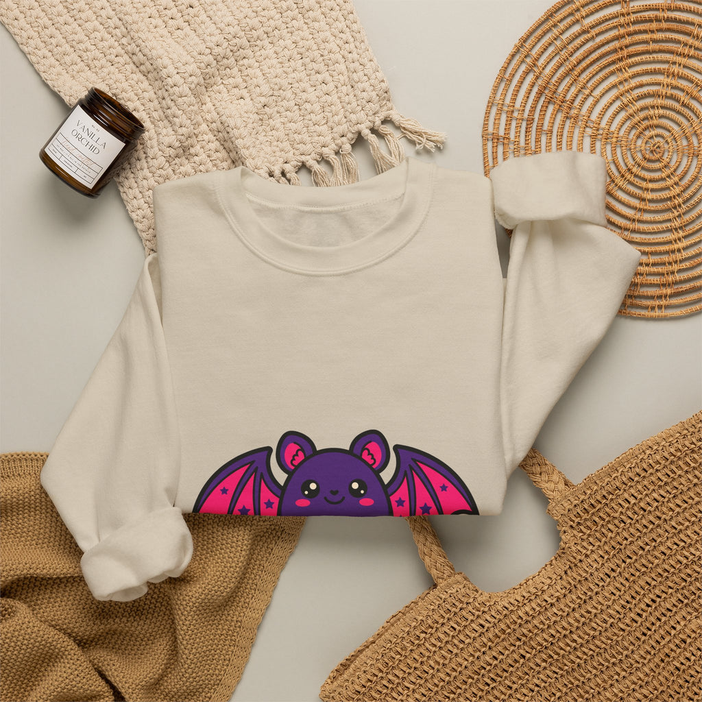 Bat with Tiny Heart Crewneck, Cute Spooky Sweatshirt