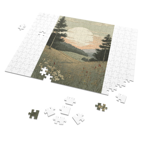 Scenic Sunset Meadow Jigsaw Puzzle (with Tin)