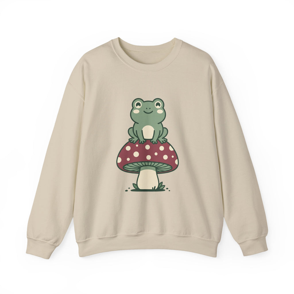 Frog on a Mushroom Crewneck, Cute Goblincore Fungi Sweatshirt
