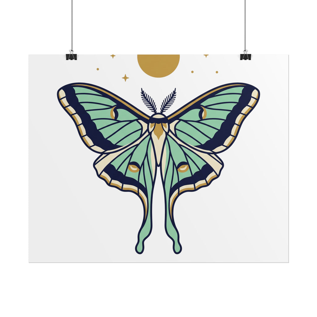 Drawn to the Moon Poster, Luna Moth Celestial Print