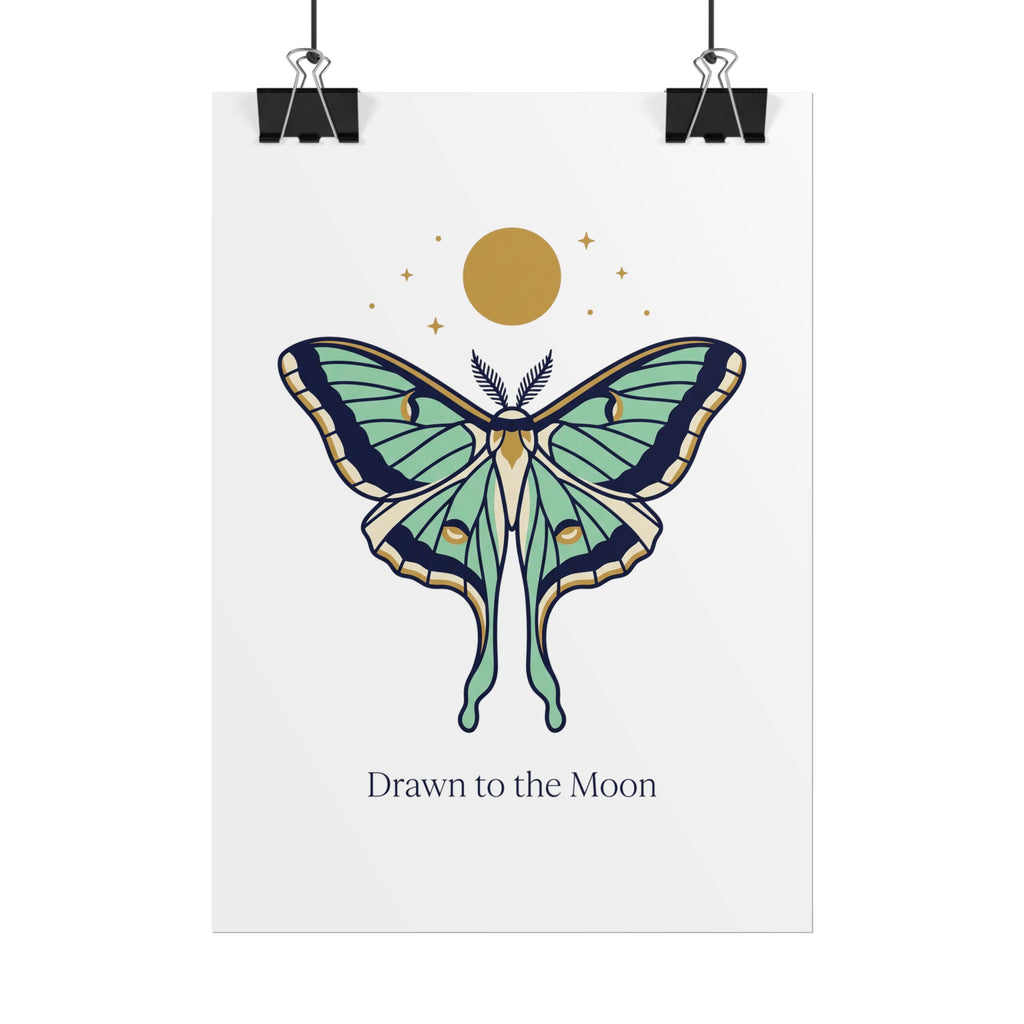 Drawn to the Moon Poster, Luna Moth Celestial Print