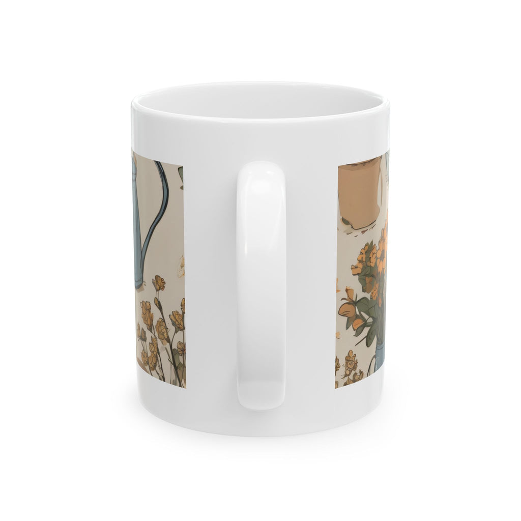 Botanical Garden Ceramic Mug – Vintage Watering Can & Potted Flowers (11oz, 15oz)