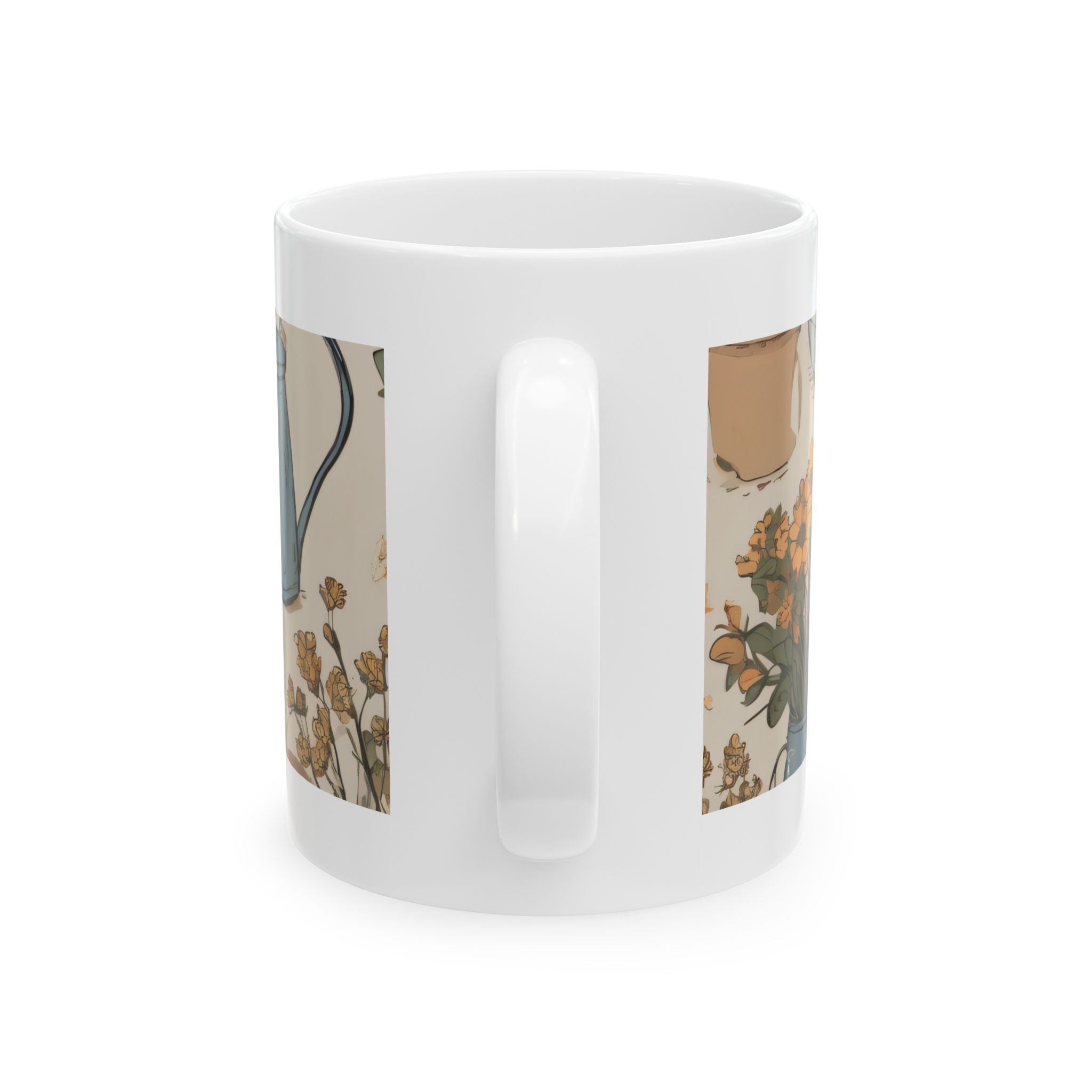 Botanical Garden Ceramic Mug – Vintage Watering Can & Potted Flowers (11oz, 15oz)