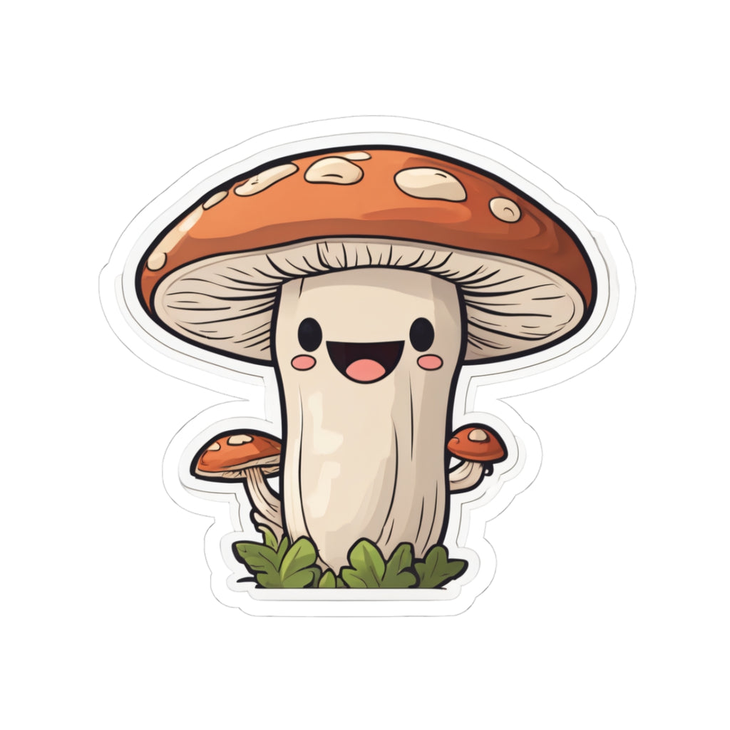 Cute Smiling Mushroom Sticker - Kawaii Mushroom Kiss-Cut Decal for Laptops & Water Bottles