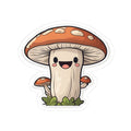 Cute Smiling Mushroom Sticker - Kawaii Mushroom Kiss-Cut Decal for Laptops & Water Bottles