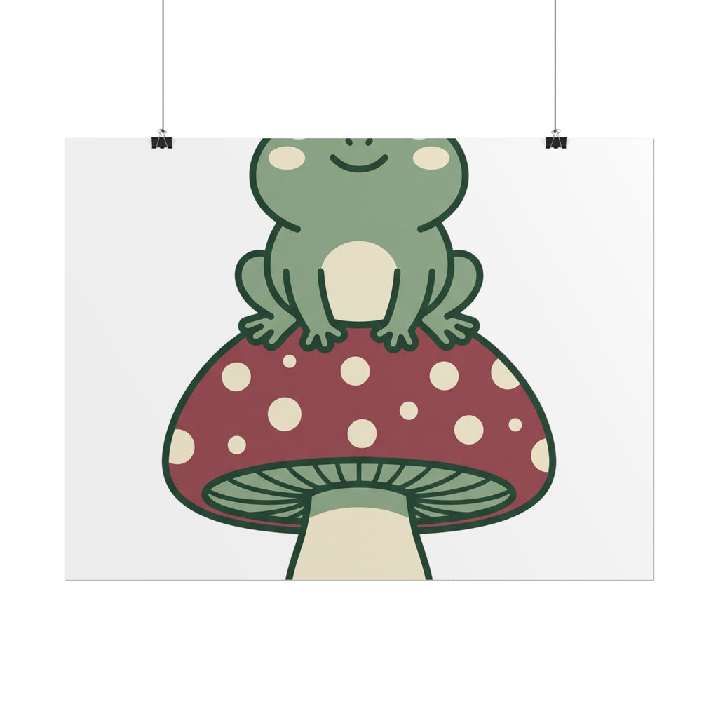 Frog on a Mushroom Poster, original woodland wall art printed to order