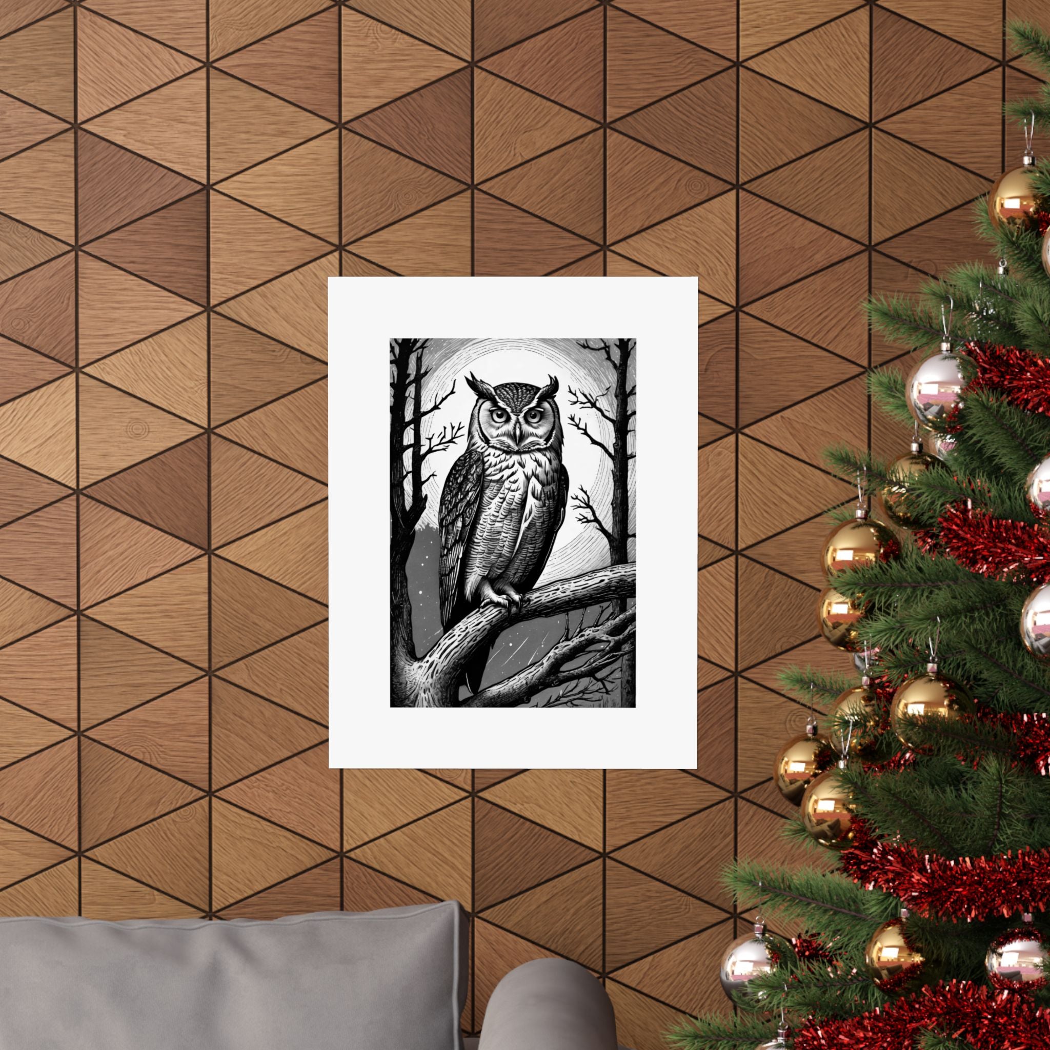 Owl Moon Matte Poster — Black & White Wildlife Wall Art
