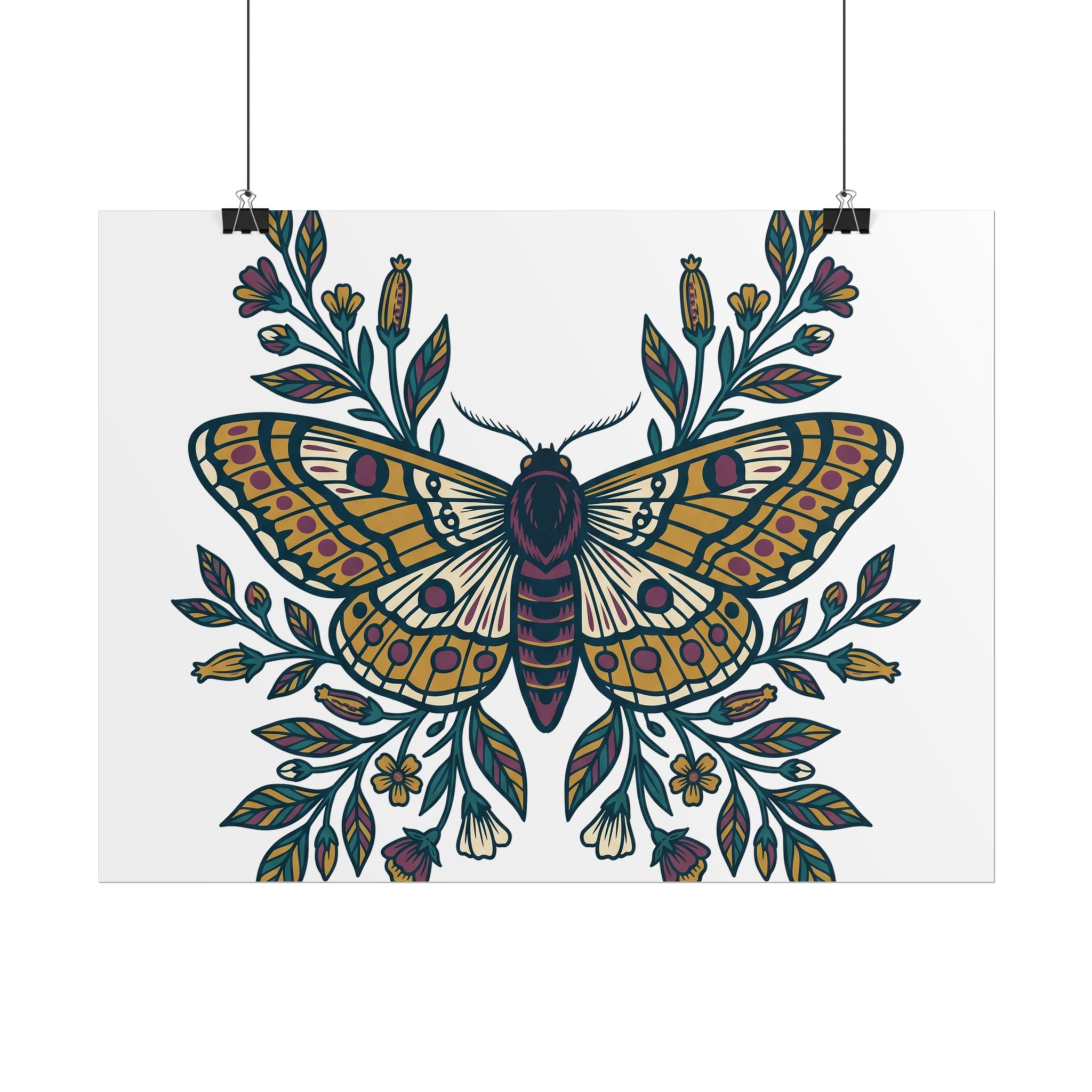 Botanical Moth and Flora Poster