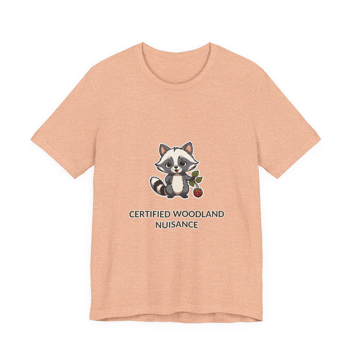 Certified Woodland Nuisance Tee in Heather Peach, original woodland design by Bramblewick
