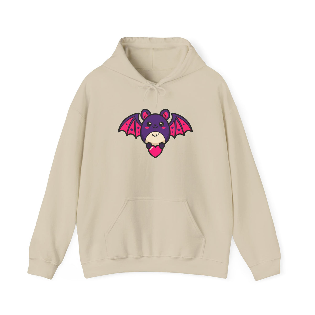 Bat with Tiny Heart Hoodie, Cute Spooky Goth Pullover