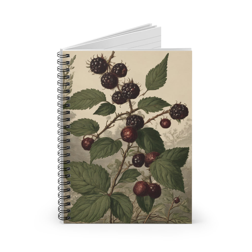 Botanical Blackberry Spiral Notebook - Vintage Fruit Illustration Ruled Journal