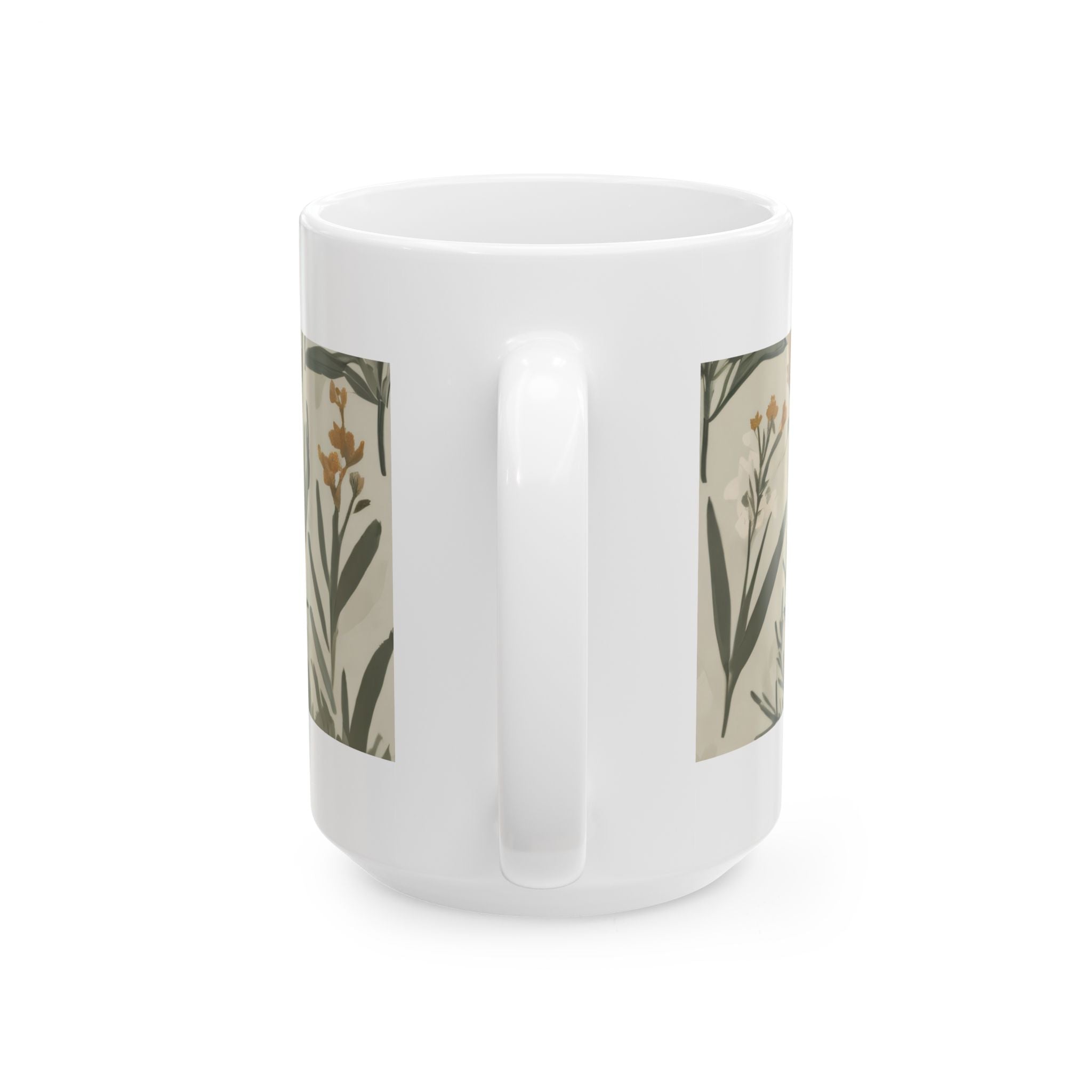 Botanical Leaves Ceramic Mug – Neutral Green Floral Coffee Cup (11oz, 15oz)