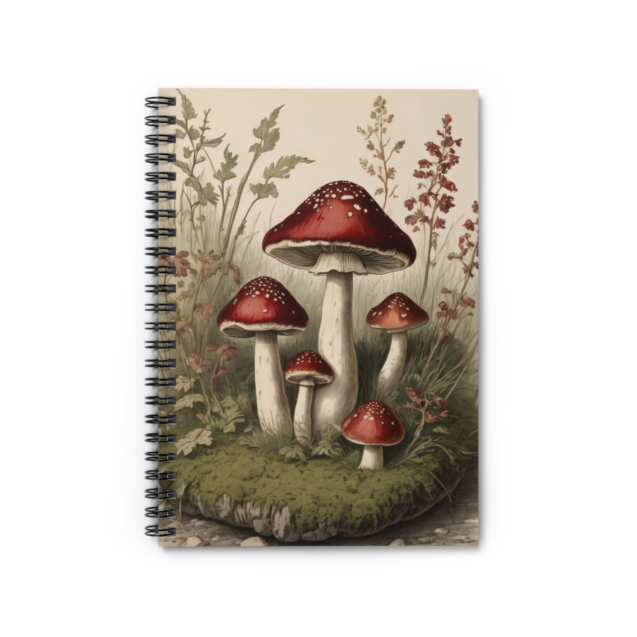 Mushroom Botanical Spiral Notebook - Vintage Red Toadstool Ruled Journal