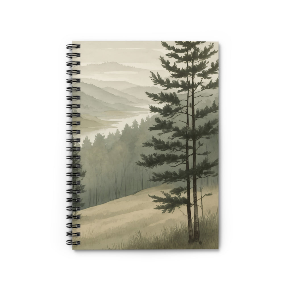 Mountain Mist Spiral Notebook - Ruled Journal with Serene Pine Landscape