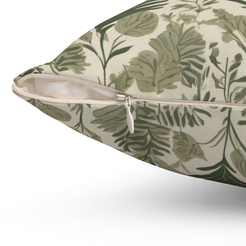 Botanical Split-Print Square Pillow — Green Tropical Leaf Accent Cushion