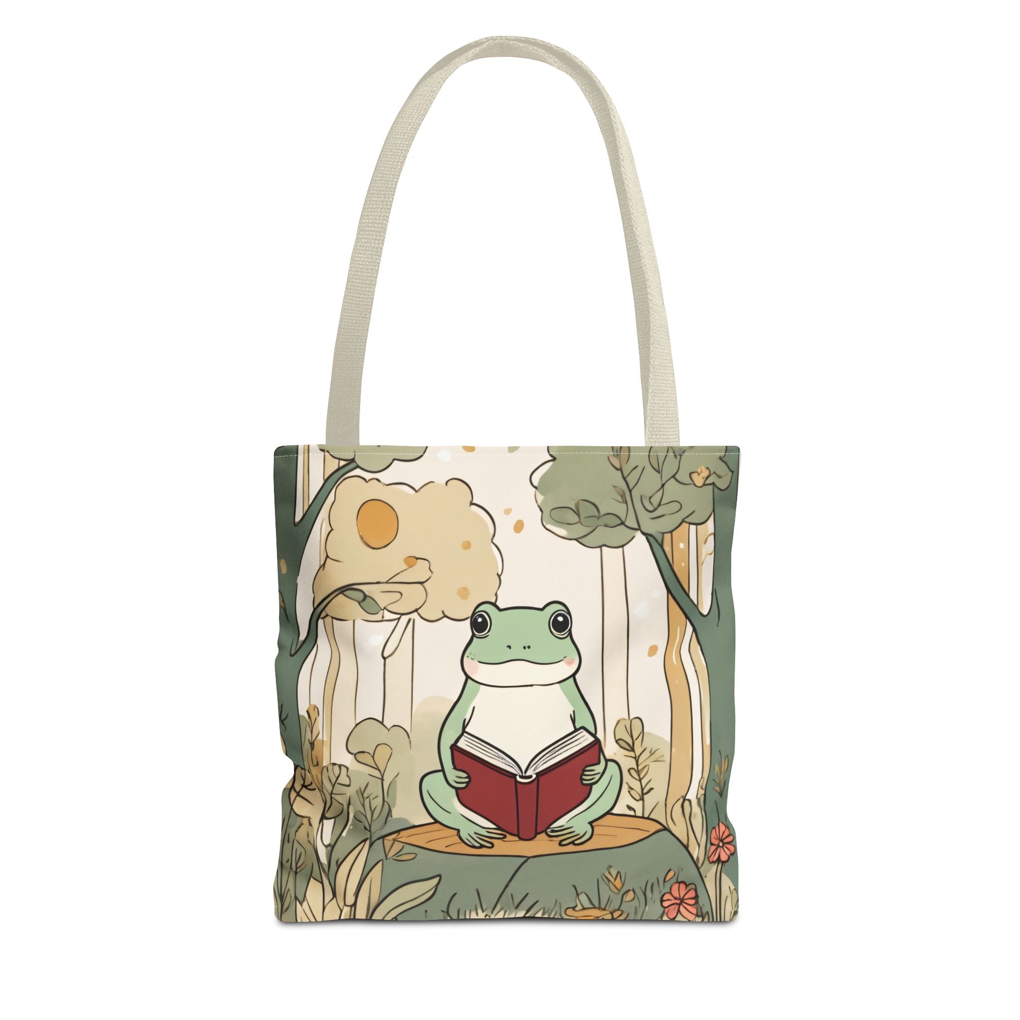 Cute Frog Reading Tote Bag – Whimsical Nature Booklover AOP Tote
