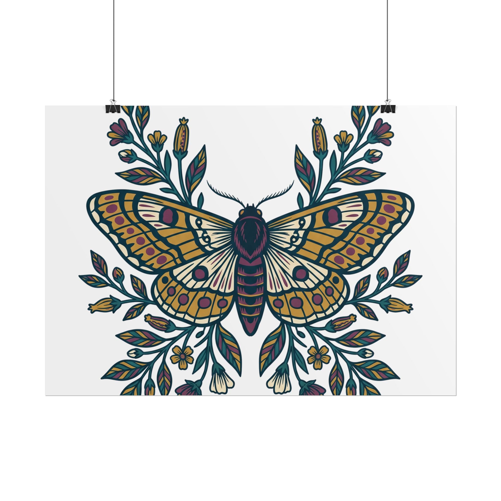 Botanical Moth and Flora Poster