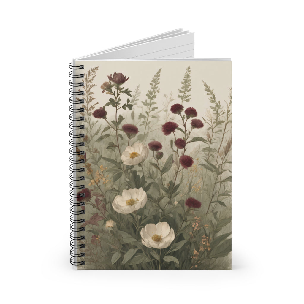 Floral Wildflower Spiral Notebook - Vintage Botanical Ruled Journal