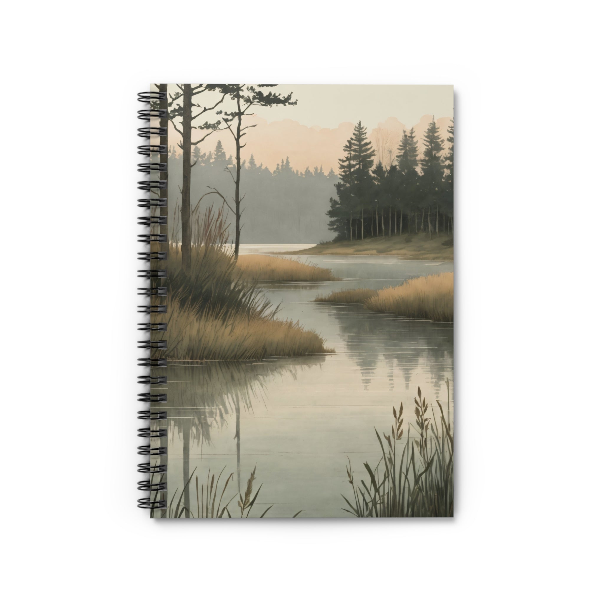Nature Lakeside Spiral Notebook - Tranquil Forest River Ruled Journal