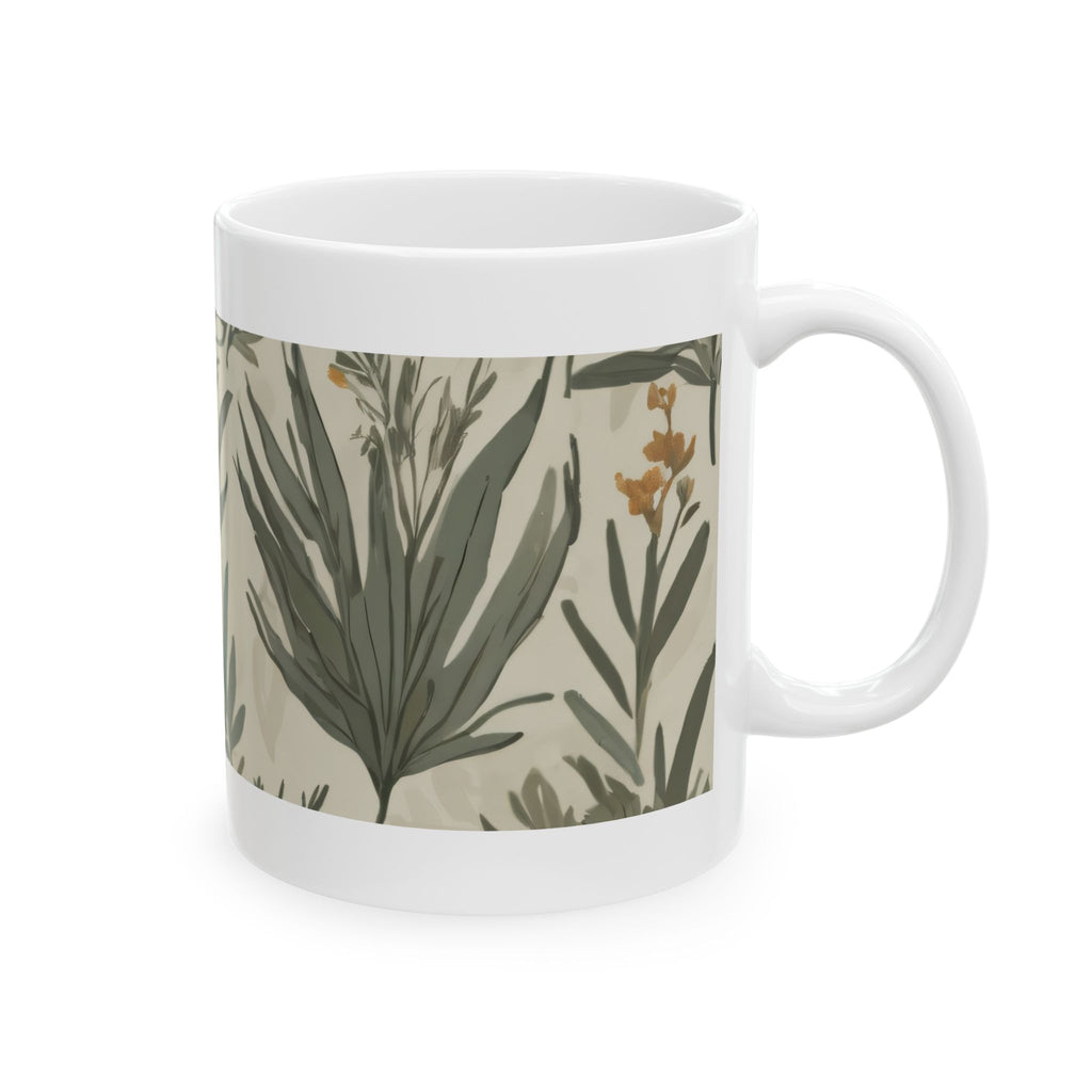 Botanical Leaves Ceramic Mug – Neutral Green Floral Coffee Cup (11oz, 15oz)