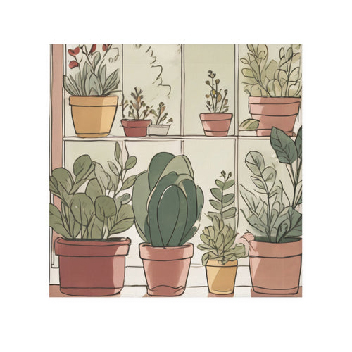 Potted Plants Window Face Towel — Botanical Home Spa Face Cloth