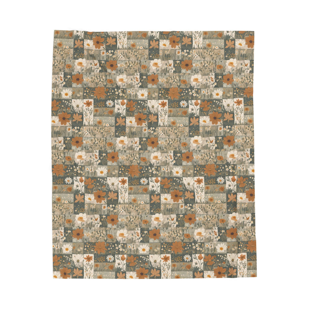 Patchwork Floral Velveteen Plush Blanket – Cozy Boho Throw for Home & Fall Décor