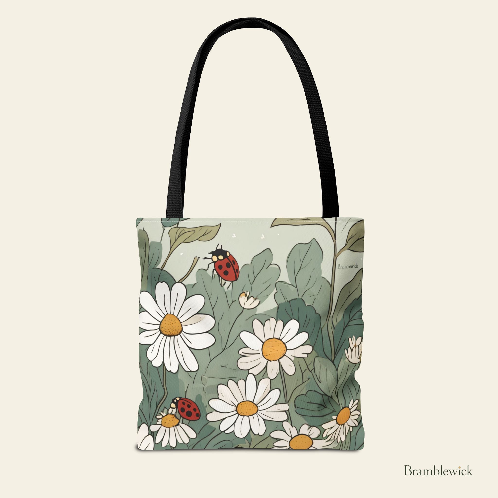Daisy & Ladybug Tote Bag – Floral Spring Garden All-Over Print