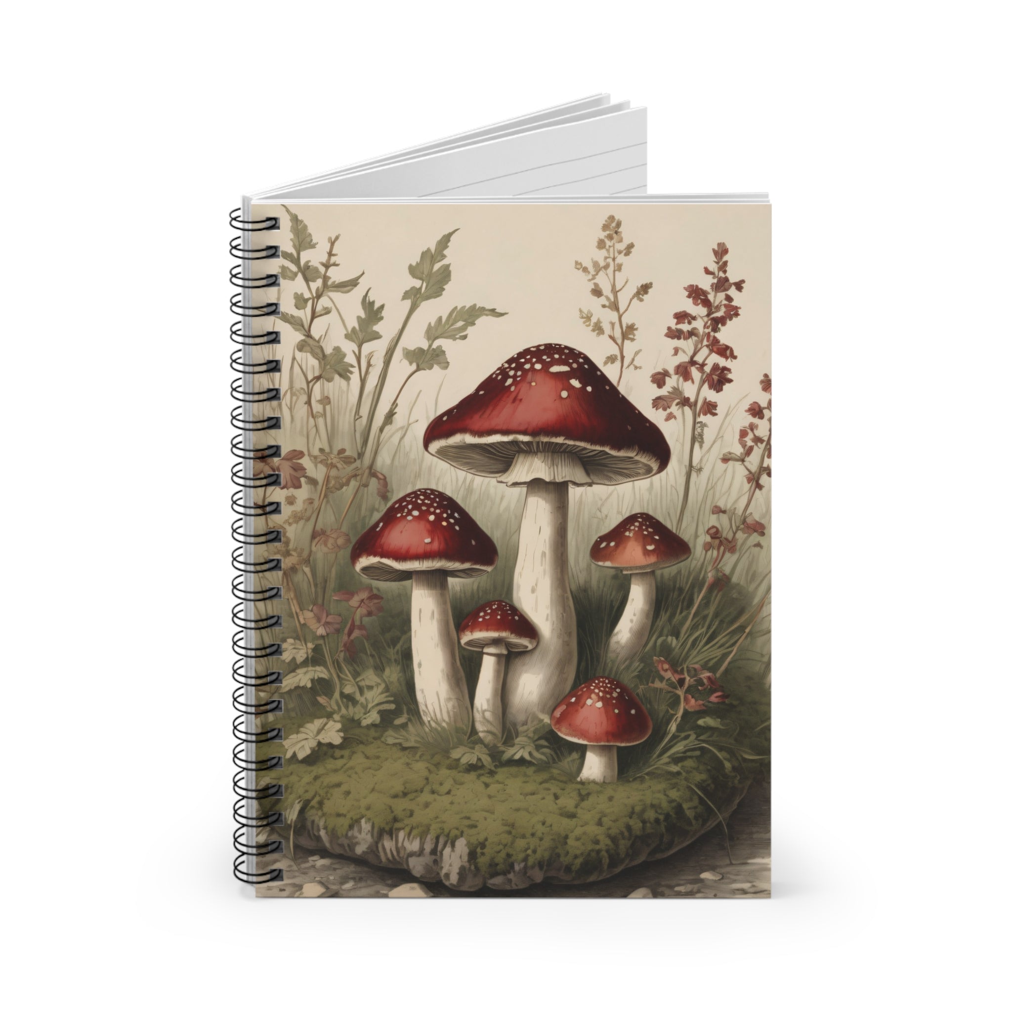 Mushroom Botanical Spiral Notebook - Vintage Red Toadstool Ruled Journal