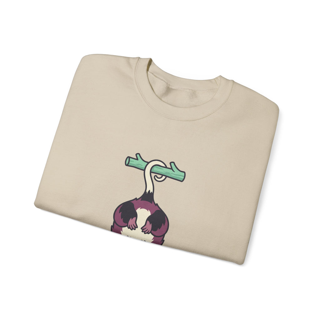 Opossum Hanging Crewneck, Funny Woodland Animal Sweatshirt