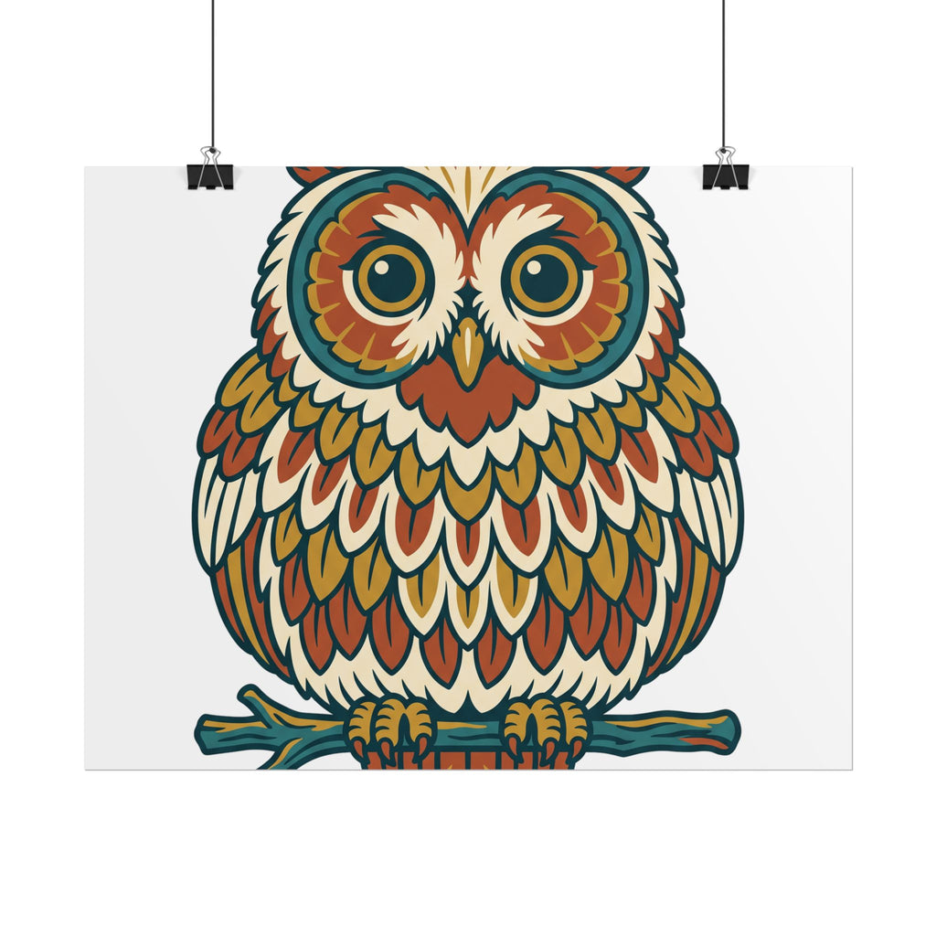 Round Owl Poster, Cute Woodland Nursery Wall Art Print