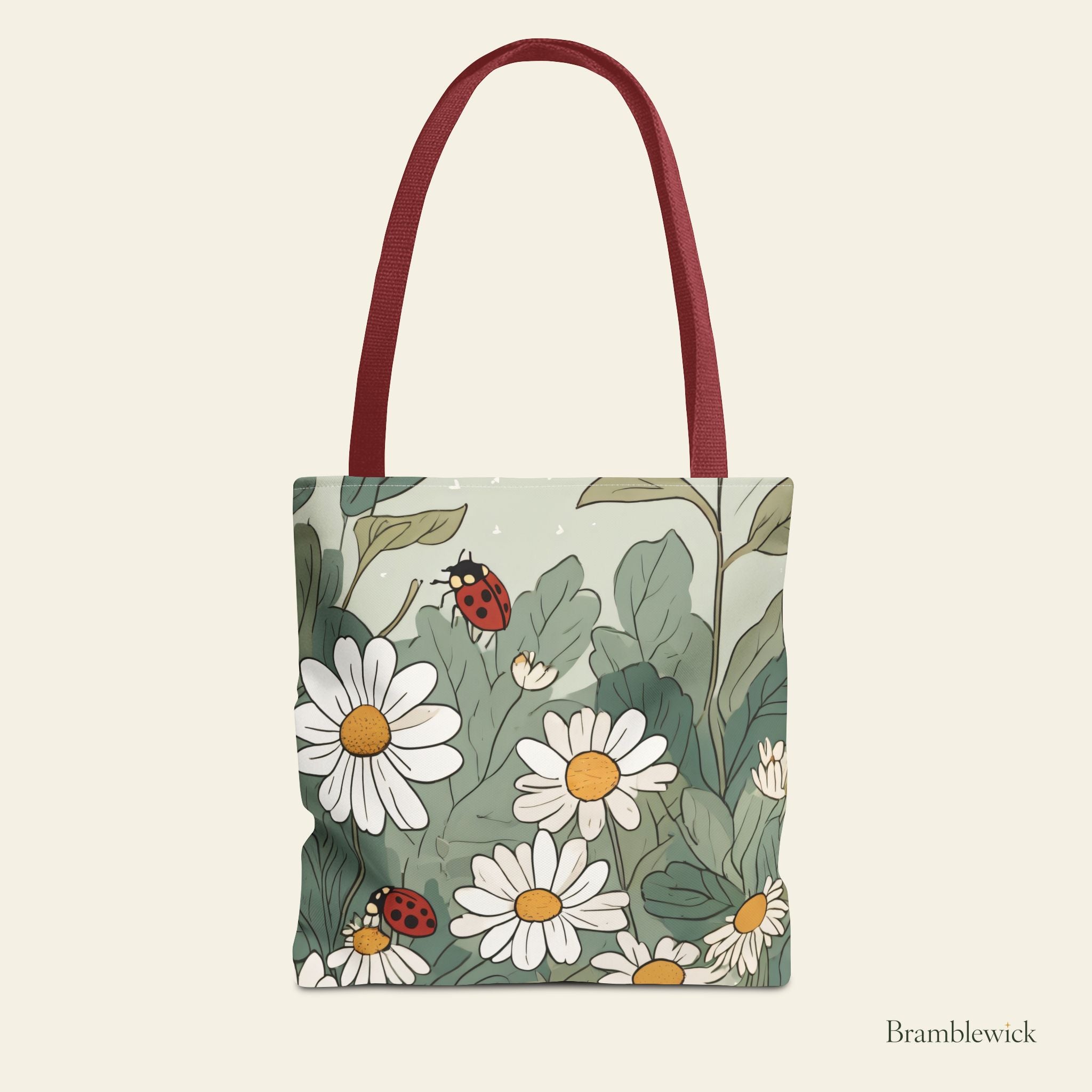 Daisy & Ladybug Tote Bag – Floral Spring Garden All-Over Print