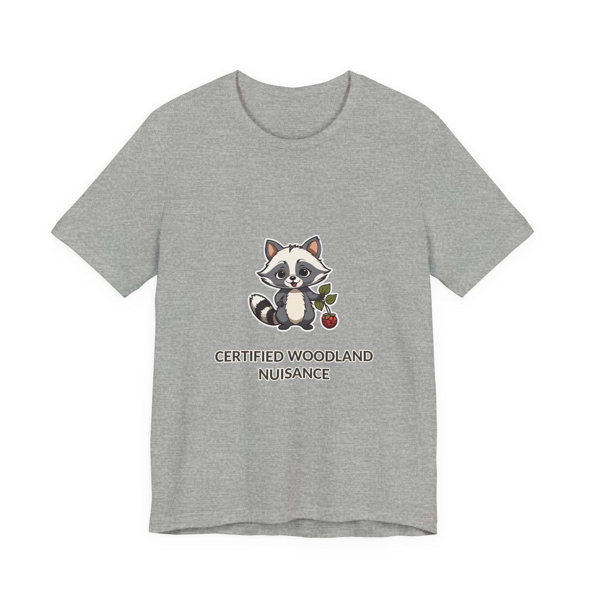 Certified Woodland Nuisance Tee in Athletic Heather, original woodland design by Bramblewick